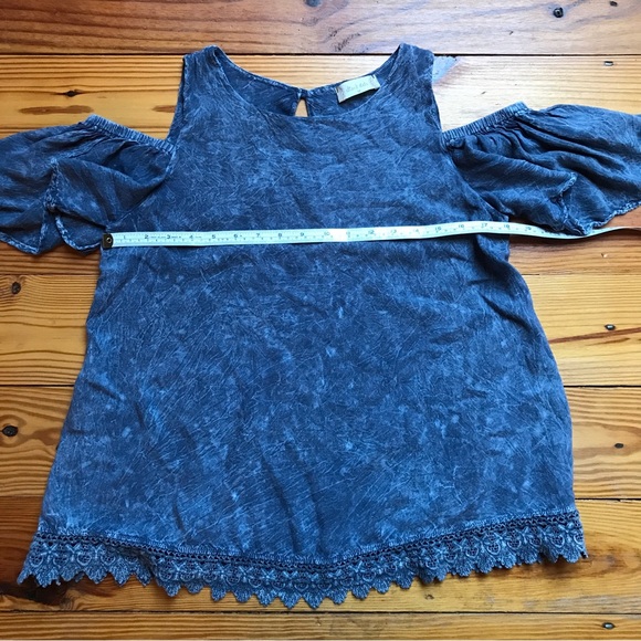 Altar’d State Blue Cotton Cold Shoulder Lace Top, EUC, M - Picture 5 of 10
